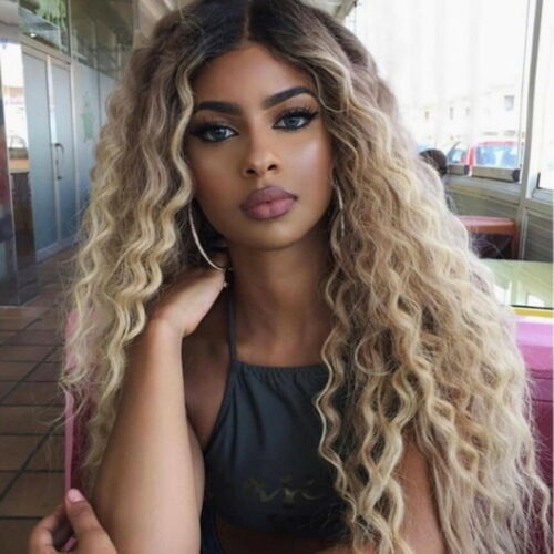 Big Wavy Gradient Gold Long Curly Hair Synthetic Headgear